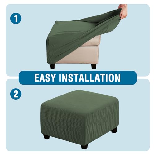 Image of H.VERSAILTEX Square Ottoman Covers Ottoman Slipcovers Folding Storage Stool Furniture Protector Form Fit with Elastic Bottom, Stretch High Spandex Small Checks Jacquard Fabric(Medium,Bronze Green)