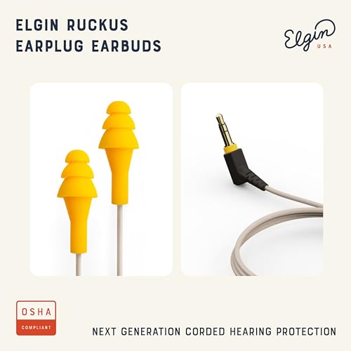 Elgin Ruckus Earplug Earbuds | OSHA Compliant Noise Reduction in-Ear Headphones : Isolating Ear Plug Earphones Orange