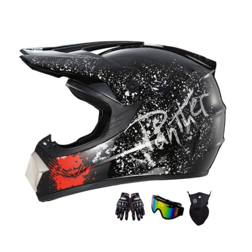 Motocross Helmet Set for Adults & Youth Full Face Off-Road Helmet with Goggles Gloves & Mask DOT Certified Helmet for Dirt Bike ATV MTB Racing & Downhill Lightweight & Protective Gear