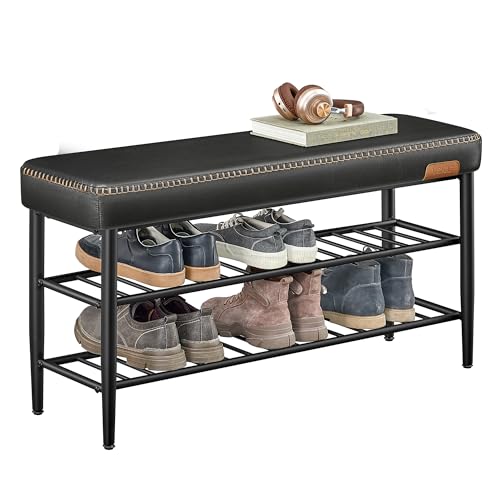Image of VASAGLE Shoe Bench, Synthetic Leather with Stitching, Loads 300 lb | Shoe Rack Bench Entryway, Transitional, 39.4 x 11.8 x 19.7 Inches, Ink Black, EKHO Collection ULSB113B01