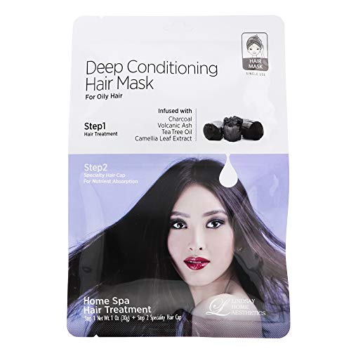 Lindsay Home Aesthetics Deep Conditioning Hair Mask for Oily Hair-Infused with Charcoal, Volcanic Ash, Tea Tree Oil-Help Balance Oil, Soothes the Scalp and Encourages Hair Growth, 1 oz (Pack of 3)