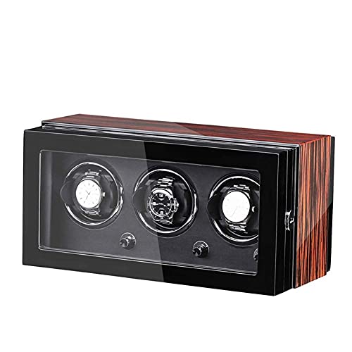 Caja para relojes automáticos doble en madera de piano y luz LED azul elegante