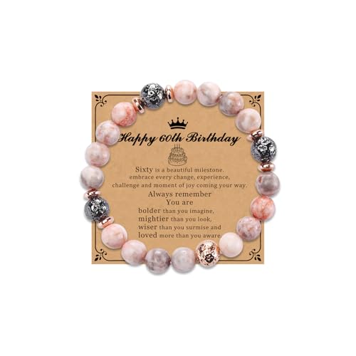 60th Birthday Gifts for Women Sister Grandma Friend Wife Natural Stone Bracelets for Her Bead Bracelet for Mom Coworker for 60 Years Old Woman