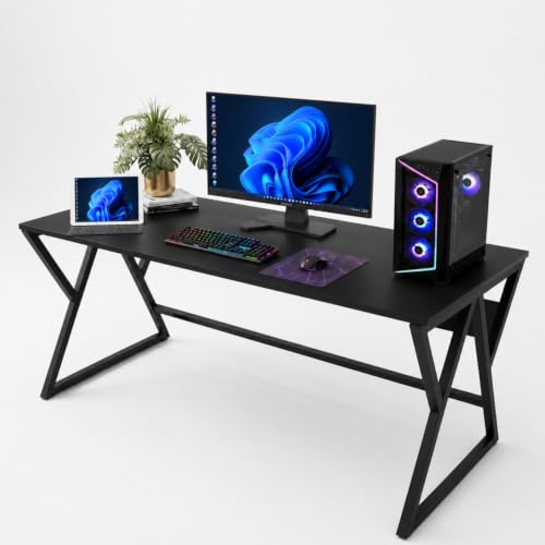 Image of TEKAVO Remik Study Table for Home & Office | Computer Table for Home pc | Wooden Gaming Workstation Desk with Heavy Duty Metal | 150 cm Table | Black
