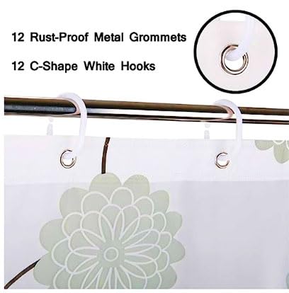 Livilan Dahlia Shower Curtain, Peva Shower Curtain Liner With 12 Hooks, 2 In 1 Peva Waterproof Shower Curtain For Bathroom Decor 71W X 71H Inches, White And Black Grey Dahlia Cornflower #TOP3