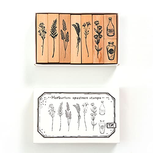 Yovige Sello de goma de madera vintage, decoración de plantas y flores, conjunto de sellos de impresión de madera, para álbumes de recortes, manuales, álbumes de fotos, 1 juego Cover