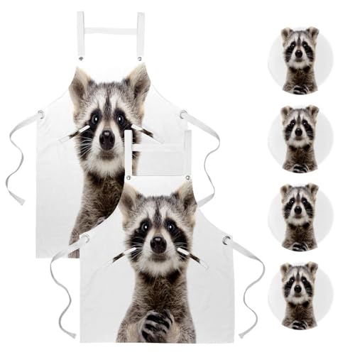 Lot de 2 tabliers raton laveur pour cuisine et service avec poches