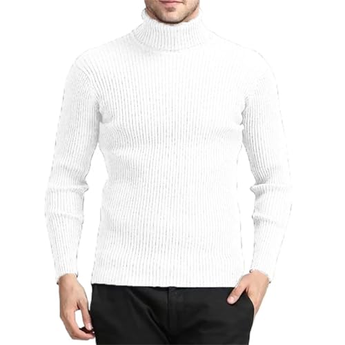 Rfmfkkg Men's Turtleneck Sweaters Knitted Striped Streetwear Warm Long Sleeved Pullover Solid Color Jumper4
