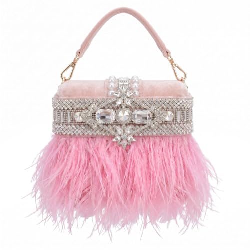 Sac à main plume autruche perles soirée femmes sangle diamant argent