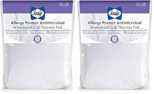 Image of Sealy Baby Allergy Protect Antimicrobial Fitted Waterproof Infant Crib Mattress Protector Pad and Toddler Bed Cover, Durable & Comfortable Topper, Machine Washable & Dryer Friendly, 52 inch x 28 inch- White