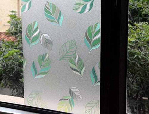 Vsudo 1 Roll 17.7" By 78.7" Static Cling Window Film For Privacy, Leaf Pattern Window Tint For Home, Window Glass Sticker For Office (9.68 Sq. Ft Total) #TOP2