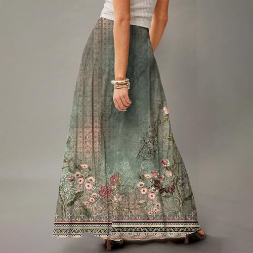 Maxi Skirts for Women 2025 Boho Elastic High Waisted Long Skirt with Pockets Summer Beach Flowy Floral Skirt4
