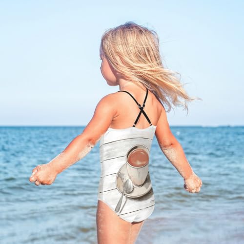 KLL Girl's Swimsuit 1 Piecing Beach Swimwear Toddler Swim Suit for Girls 7-8T Coffee4