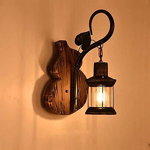 Lampe rétro industriel en bois massif et fer forgé 26x29 cm pour luminaire de restaurant