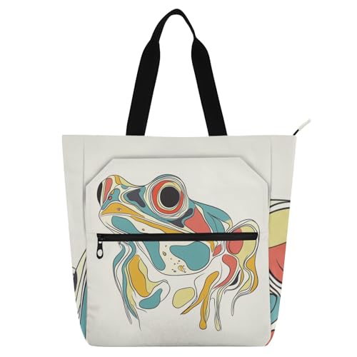 Bolsa de mano para niños y adultos con asas de tela y diseño de rana estética