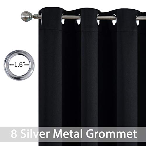 Yakamok Functional Thermal Insulated Eyelet Top Room Darkening Curtain Panels, Energy Efficient Kitchen Grommet Top Curtains for Short Window/Basement (52W by 36L, Black, 2 Panels)