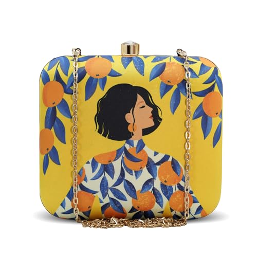 Image of Artklim Multicolour Printed Trendy Box Clutch for Women & Girls - Hard Case Sling Purse - Casual & Brunch Handbag with Detachable Chain Strap - Gift for Woman