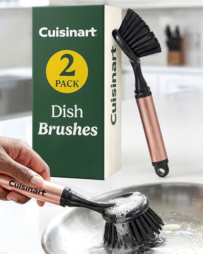 Image of Cuisinart Dish Brush with Handle 2 Pack - Kitchen Scrub Brush for Dishes, Pots & Pans, Non-Scratch Dish Scrubber, Firm Bristles for Sink & Cookware, Comfortable Grip for Everyday Cleaning