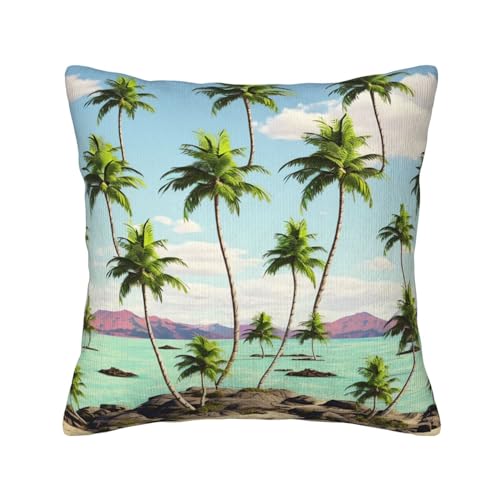 Housse coussin velours côtelé palmier doux pour protéger canapé et lit
