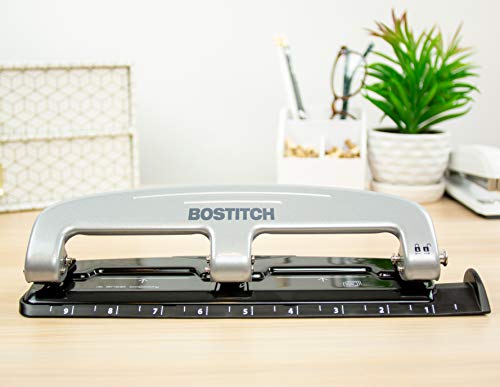 Bostitch Office Three-Hole Punch, Silver/Black (2101), 12 Sheet Black #TOP6