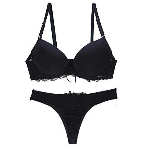 Sbreety Swbreety Womens Bra And Panty Set Satin Bow Lace Underwire Bras Lingerie Set Black thumb #2