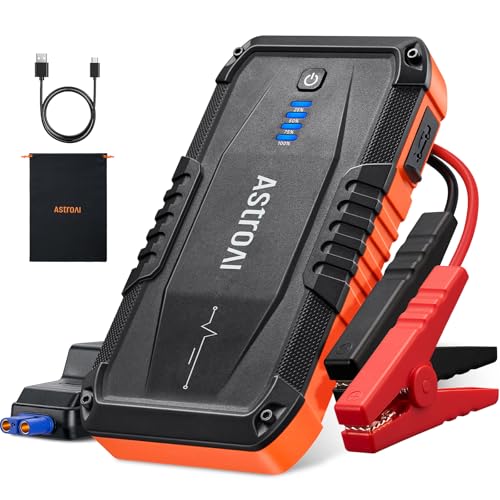 AstroAI S8 Car Battery Jump Starter, Car Jumper Starter Battery Pack for Up to 6.0L Gas & 3.0L Diesel Engines, 12V Portable Jump Box with 3 Modes Flashlight and Jumper Cable (Orange)