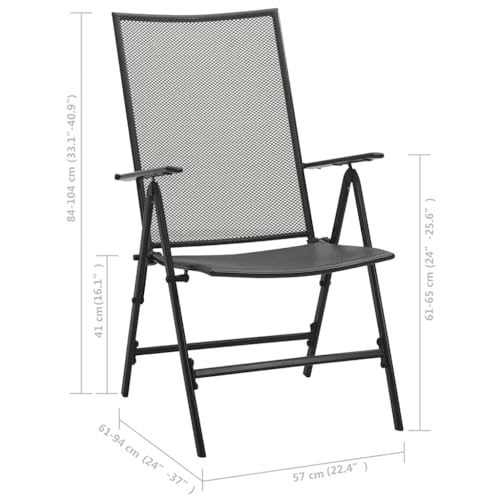 Chaise pliante jardin lot de 4 en maille d'acier anthracite réglable - 3