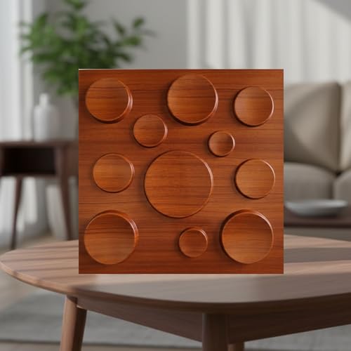 Image of Kayra Decor 3D PVC Wall Panels for Bedroom & Living Room | Polka Design | Wood Color | 19.7 x 19.7 Inch | Pack of 18 | 48.42 Sq Ft