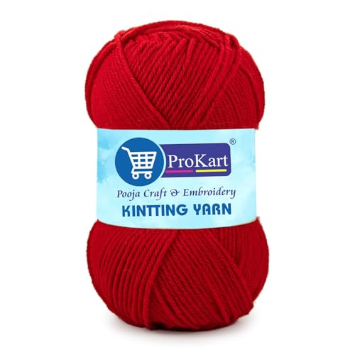 Image of ProKart Premium Woolen 4 ply Hand Knitting Wool Yarn | Fine Weight Knitted and Crocheted Soft Yarn for Sweater, Scarf, Hat, Baby Clothes, Baby Sports, Purse, Gift Bags & DIY Craft Accessories Projects (1 Ball /100 Gram Each) (Red, 100gms x 2 Pack)