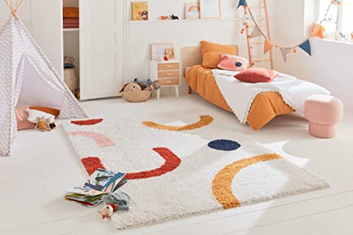 Nazar Tapis Salon Chambre Enfant, Shaggy, Tapis Berbere, Motif Azteque, Multicolore, Poil Long Doux, Tapis Chambre (120x160 cm, 109 Multi)