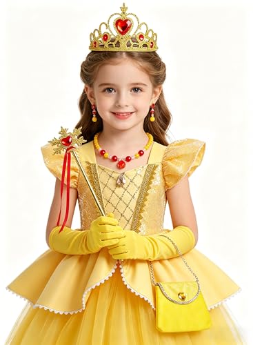 Vestido de princesa amarillo para niñas 4-5 años miniatura 5