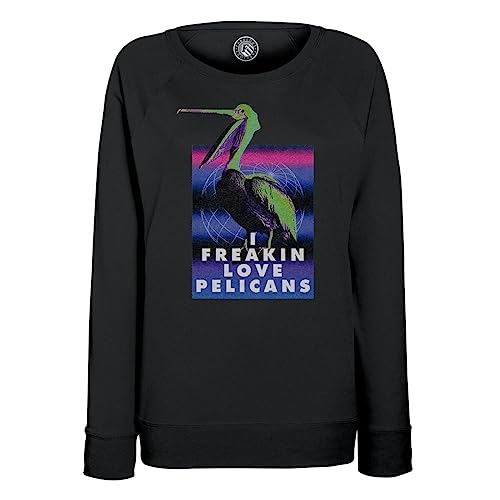 Sweatshirt femme freakin love pelicans collage vintage humour illustration art animal oiseau