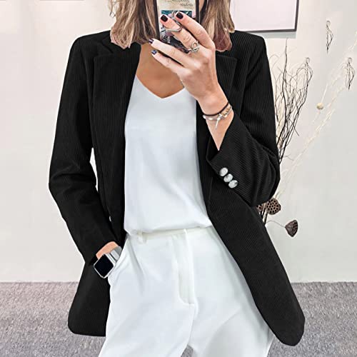 Women Casual Ribbed Corduroy Blazer Jacket Slim Fit Sports Coat Business Suit Jackets One Button Work Cardigan Blazer2