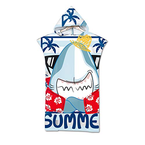 Stillshine Adulto Natación Playa Surf Poncho Albornoz con Capucha para Cambiarse de Ropa Toalla de Microfibra Albornoces Nadar Playa de Toalla para Mujer Hombre Niño (Adulto,Tiburón)
