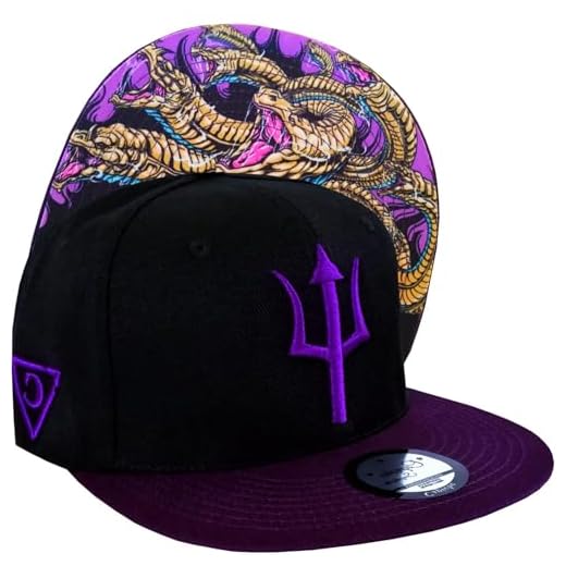 Capiche [99+ Designs] Snapback Cap, Hydra, Baseball Cap Herren, Mütze, Snap Griechische Mythologie, Monster, Unterwelt, Tattoo Kunst, Schwarz und Lila Baseballhut, Griechenland