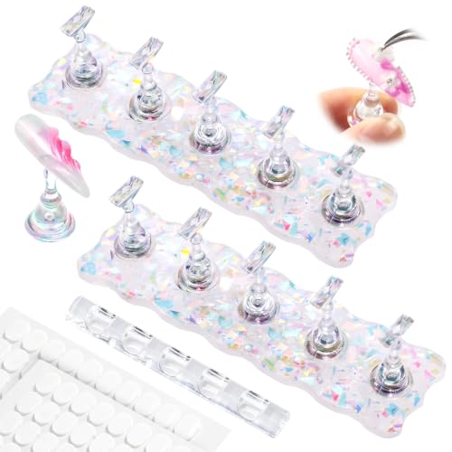 MelodySusie 2-Set Acrylic Magnetic Base Nail Stand for Press Ons, Shiny