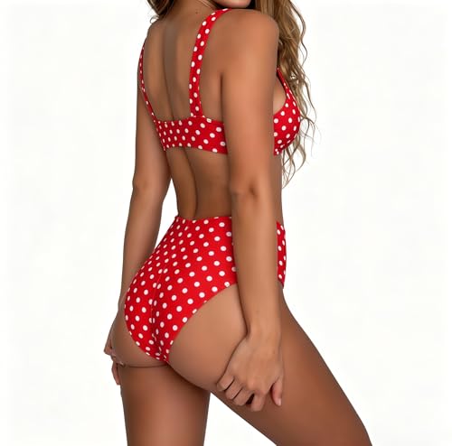 Image of geluboao Bikini Set for Women Solid V Neck Knot Front Push Up High Leg Thong Two Piece Swimsuit