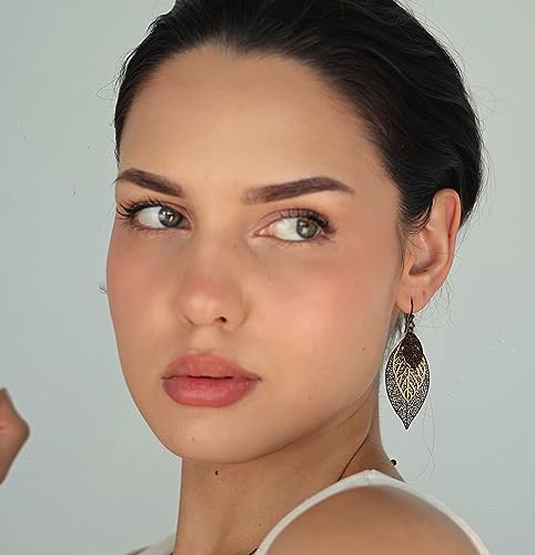 POMINA Choco Gold Fashion Fall Leaf Boho Earrings Gold Silver Two Tone Filigree Leaf Dangle Drop Earrings for Women Jewelry Gifts2