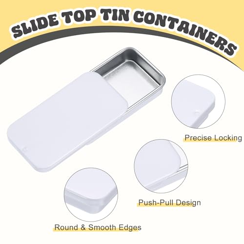 Image of uxcell 10Pcs Slide Top Tin Containers, Mini Metal Empty Tins Box with Sliding Lids, 2.4 inchx1.3 inchx0.4 inch Rectangular Storage Organizers for Lip Balm, Solid Perfume, Small Items, Bright White