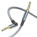 3.5mm to 3.5mm Aux Cable,1.2M Audio Aux Jack Adapter 90 Degree Nylon Braided Male to Male Auxiliary Cord Hi-Fi Lead Stereo Headphone Mini TRS Compatible with Car,Speaker,iPod iPad,Sony,Echo Dot,Beats