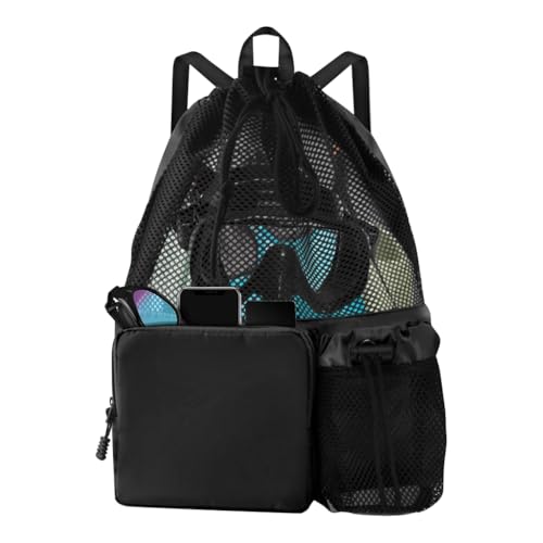 Image of PROBEROS Drawstring Swimming Bag, Quick Dry Mesh Beach Bag Drawstring Backpack Swimming Gear Lightweight Multifunctional for Riding, Hiking, Camping