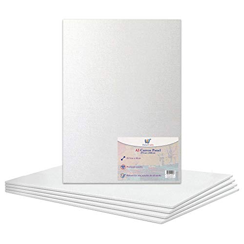 A3 Canvas Panel Stretched Blank Canvas Board Primed Artist Boards 100% Cotton for Oil Paint Acrylic Painting Mixed Media Acid Free White Canvases Art Painting Panel (A3 Size - 297 x 420mm - 5 Boards)