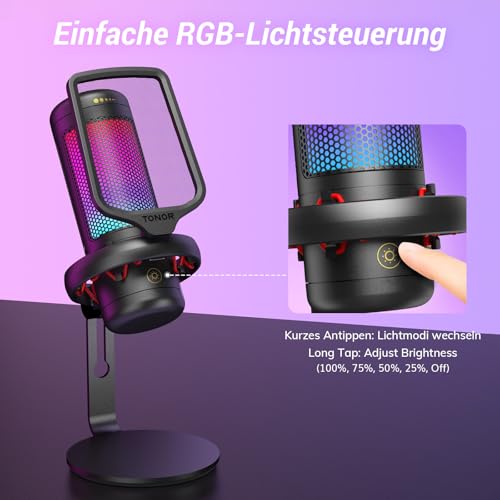 Tonor Gaming Mikrofon TC320 mit RGB-Beleuchtung für PC und Konsole