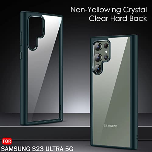 Image of TheGiftKart Ultra-Hybrid Shockproof Back Cover Case for Samsung Galaxy S23 Ultra 5G | Camera Protection Bump | Hard Cover Case for Samsung S23 Ultra (PC & TPU, Crystal Clear Back, Dark Green Sides)