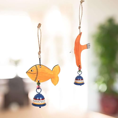 Image of Aakriti Art Creations Ocean & Sky Harmony Wind Chime Set | Handmade Modern Art Wooden & Metal Wind Chimes | Decorative Indoor & Outdoor Hanging for Balcony, Garden, Living Room & Gifting