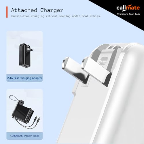 Image of CALLMATE Globetrotter 23W PD Fast Charging 10000mAh Power Bank with Built-in Charger (2.4A), USB-A QC 3.0 & USB-C PD Output Port with Built in Cable (Light-ning & Type C) (White)
