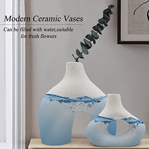 Cemabt Black Ceramic Round Matte Donut Vase Set Of 2 For Modern Minimalist Bohemian Decor Pampas Grass Decoration-Perfect Vases For Living Rooms, Weddings, Dining Tables, Parties, Offices And Bedroom #TOP3