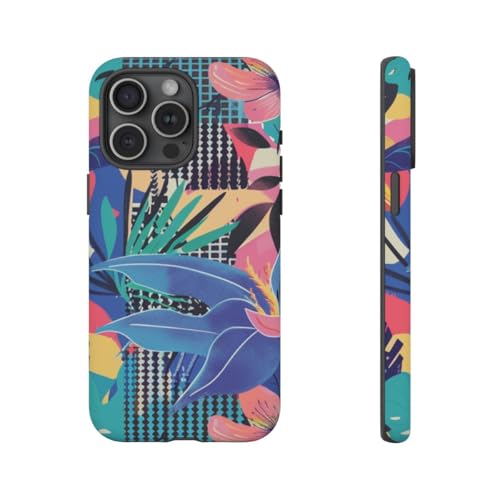 Coque iPhone 15 Pro Max bleu rigide mate anti rayures motif floral
