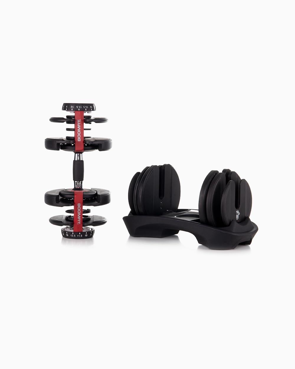BOOMFIT Manubri Regolabili 24 kg Coppia Set Pesi Regolabili Palestra | Da 2,5 a 24 kg per manubrio in incrementi di 2,5 kg, sostituiscono 12 manubri e liberano spazio in casa