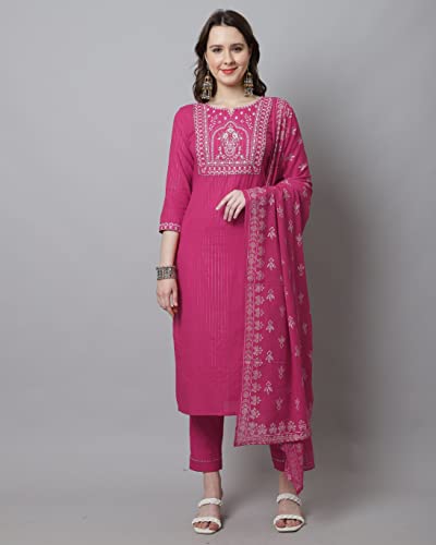 Image of Rajnandini Women's Pure Cotton Zari Weaving and Embroidered Kurta Set with Dupatta (JOPLVL299AB)